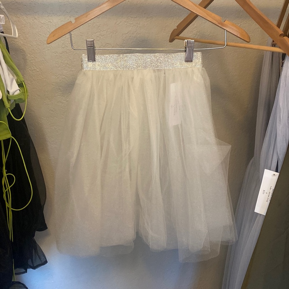 White Tulle Little Girls Skirt with Bedazzle Belt